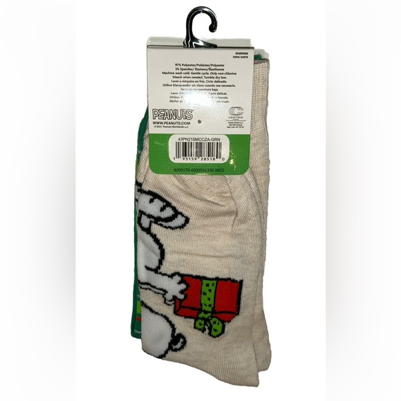 Peanuts Charlie Brown Snoopy Woodstock Crew Socks 1Pair Men 6-12 Green Christmas - Picture 3 of 11